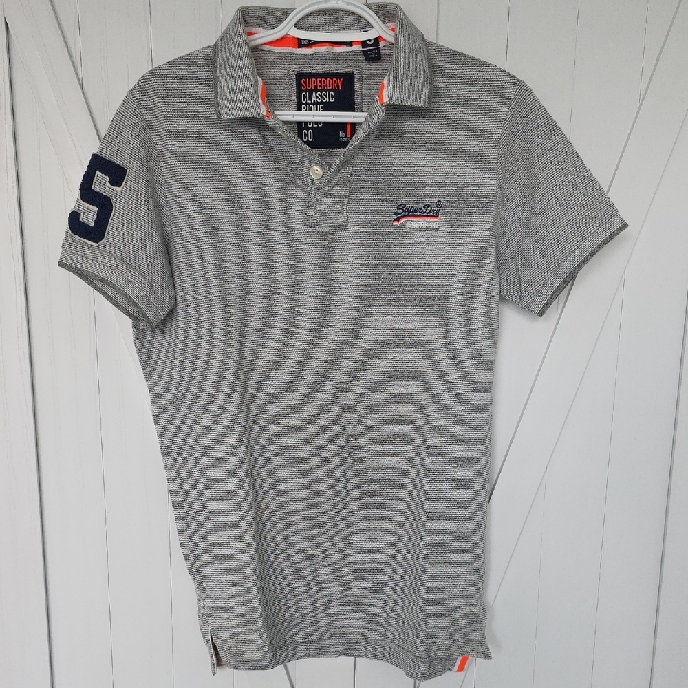 Superdry Gray Polo Shirt Casual Knit Design